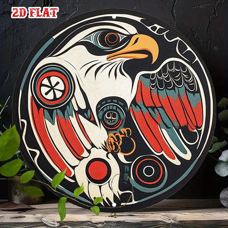 2D Flat 1pc Eagle Rundes Aluminiumschild, Spitzenmetallblechschild, Feder 7,87X7,87" Rundes Aluminiumschild - Laube Metallwanddekoration, Wal