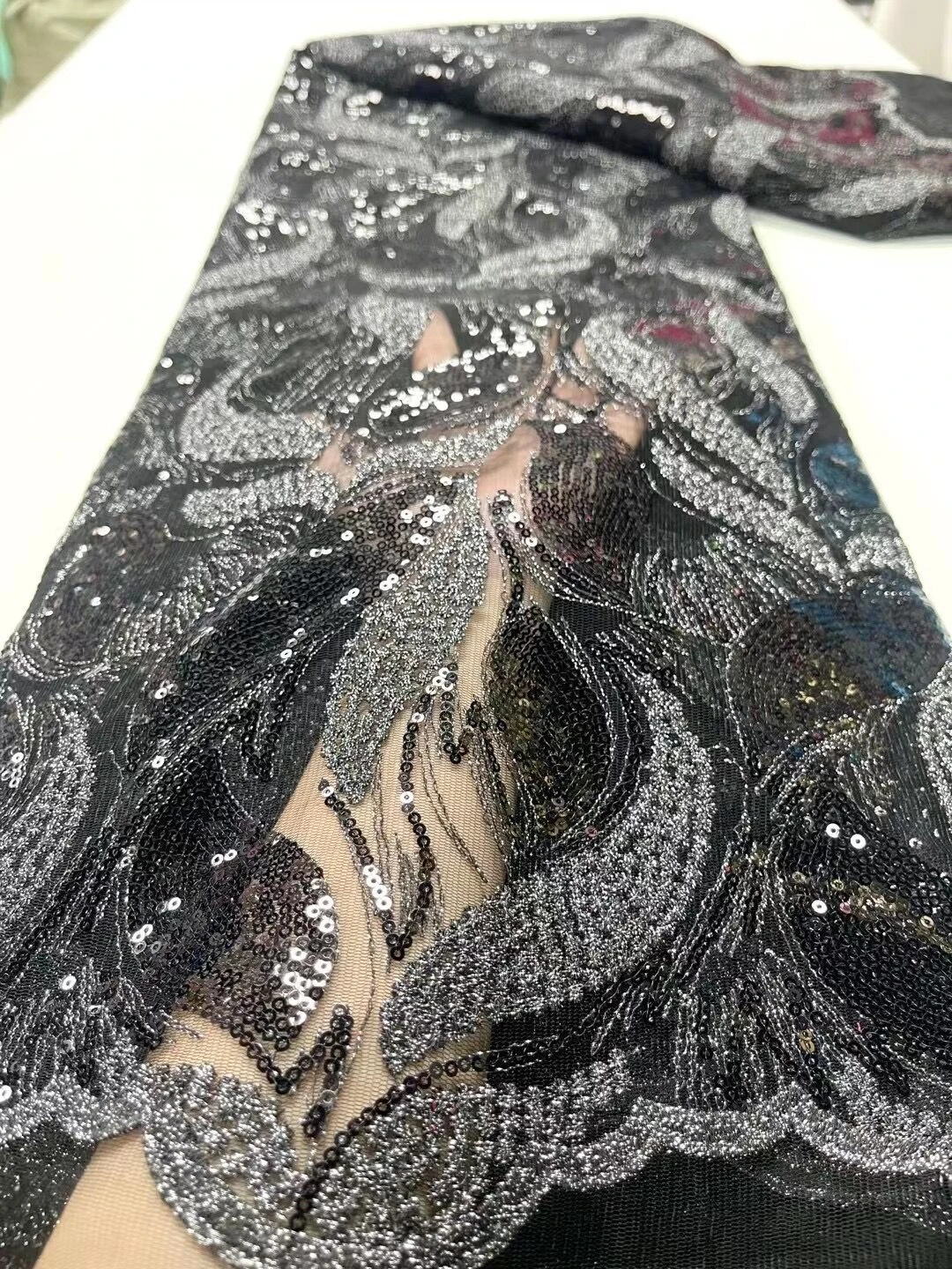 

African Sequins Lace Fabric 2023 High Quality 5 Yards Nigerian French Embroidery Mesh Fabric For Wedding Party Dress JY199