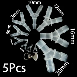 5Pcs Tee Connector Hose Barb Fitting Y Shaped Air Water Flow Splitter Plastic Tubing Joint for Drip Irrigation Aquariums Garden