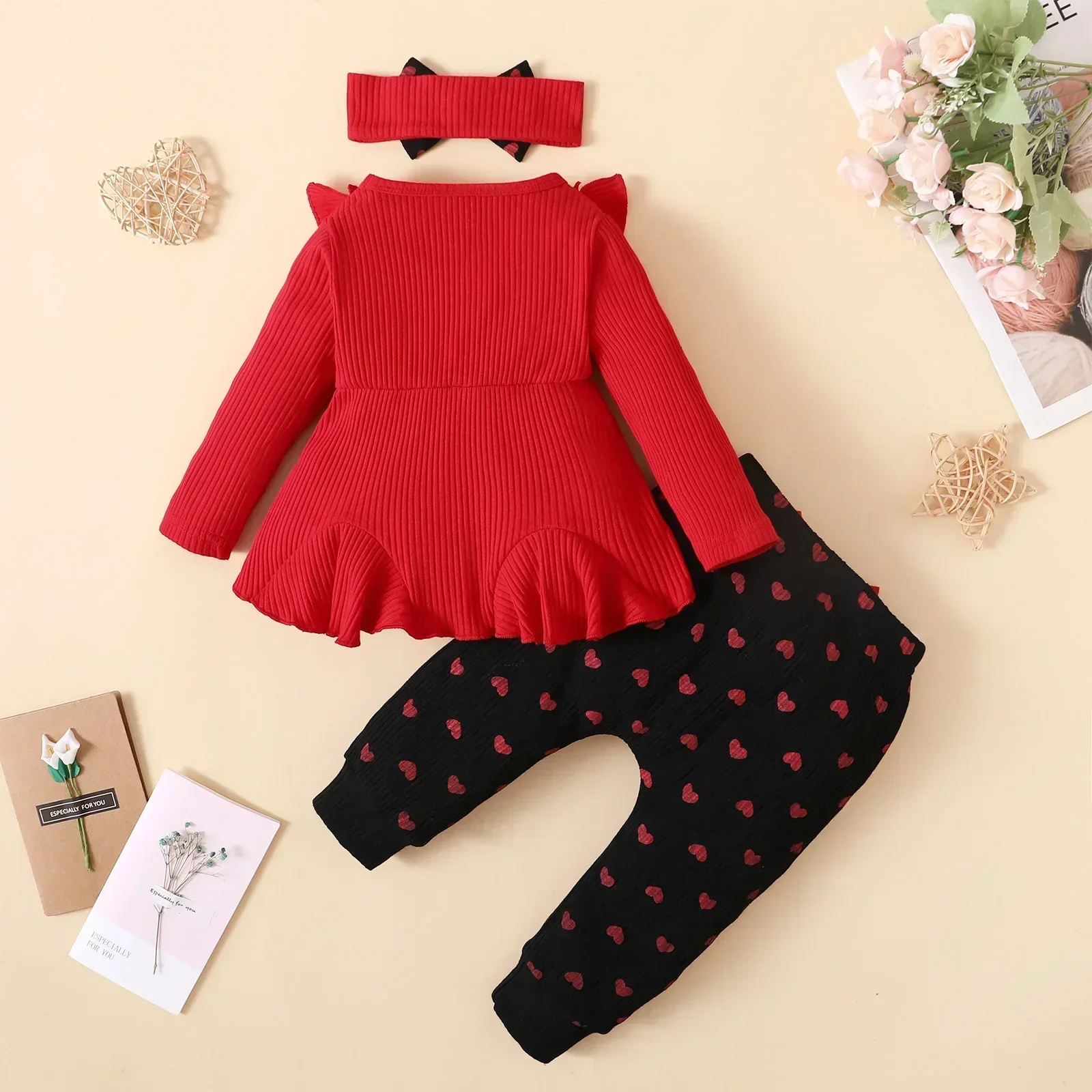 3 pezzi set di vestiti per neonata Bowknot Red Top Love pantaloni stampati abiti Casual per neonati abbigliamento per neonati 3M 6M 12M