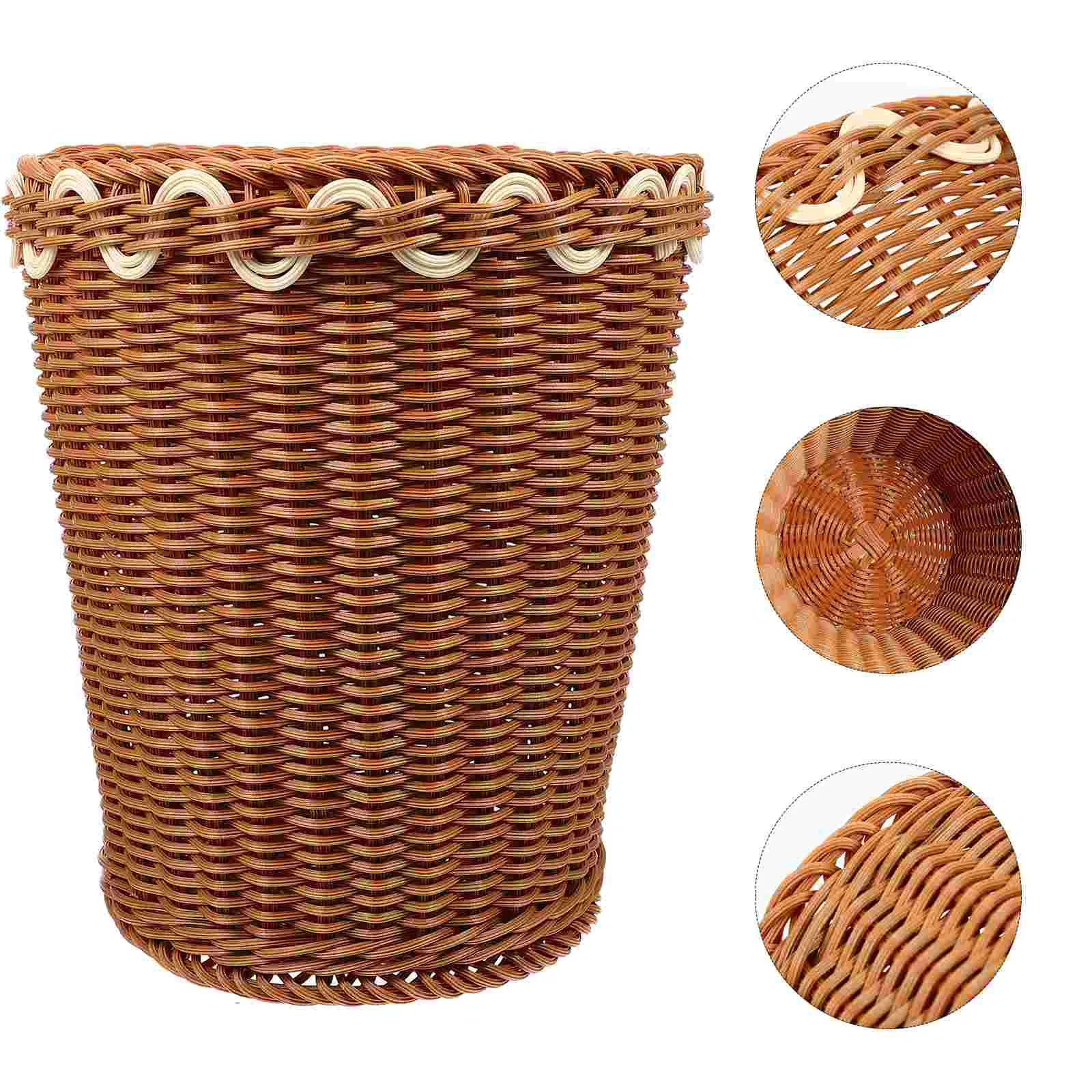 

Woven Trash Can Holder Laundry Basket with Lid Bin Living Room Rattan Imitation Storage Container Child Baskets