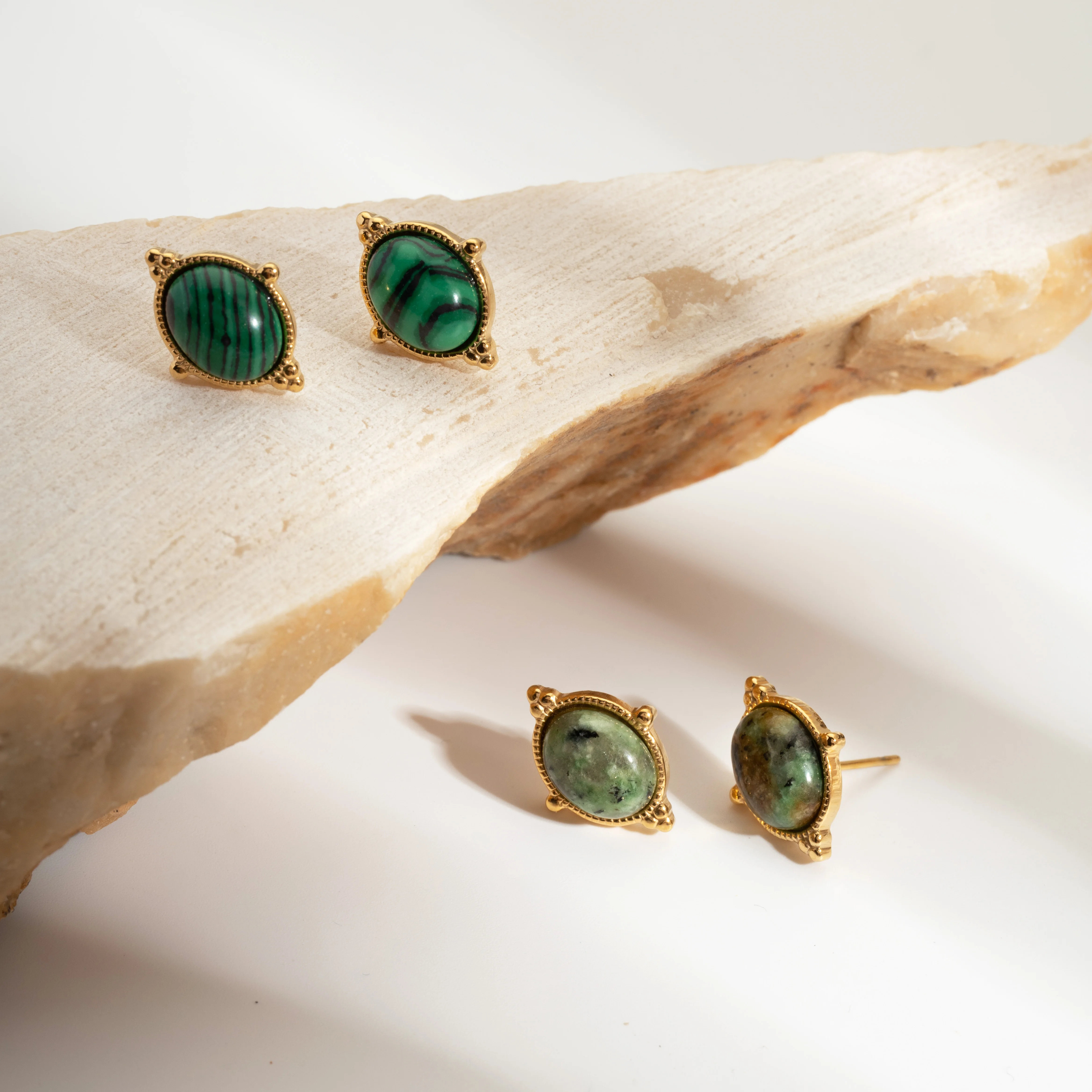 Fashion Stainless Steel Green Natural Turquoise Stud Earrings Statement Golden 18K Plated boucle d\'oreille acier inoxydable Gift