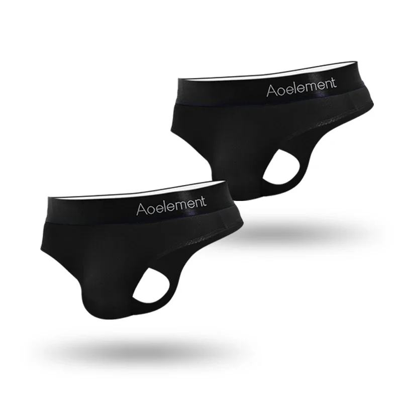 

2PCS Men's Low-rise Solid Color U-convex Ice Silk Thong, Elastic Tight Sexy Breathable Hip Exposure Underwear