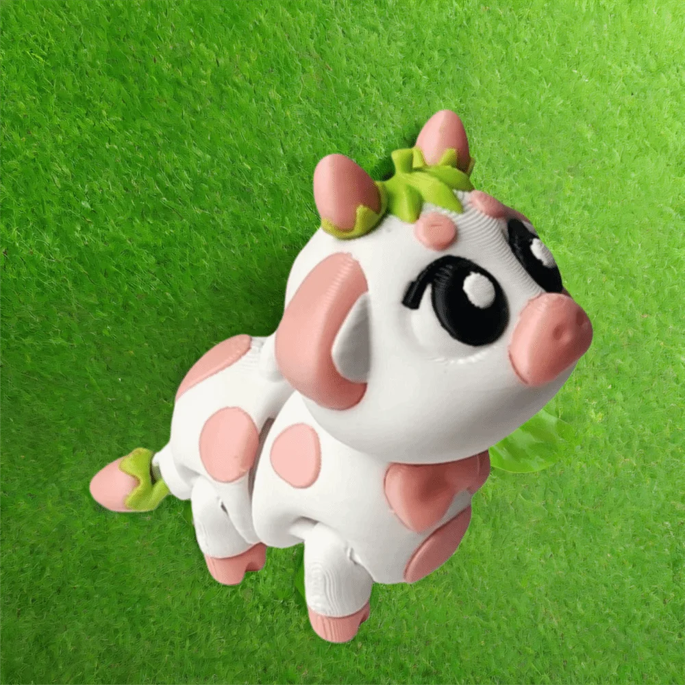 Pink/Yellow Color 3D Printing Cow Model Cute Style Handicraft 3D Printing Rabbit Figure Simulation Figure Bow