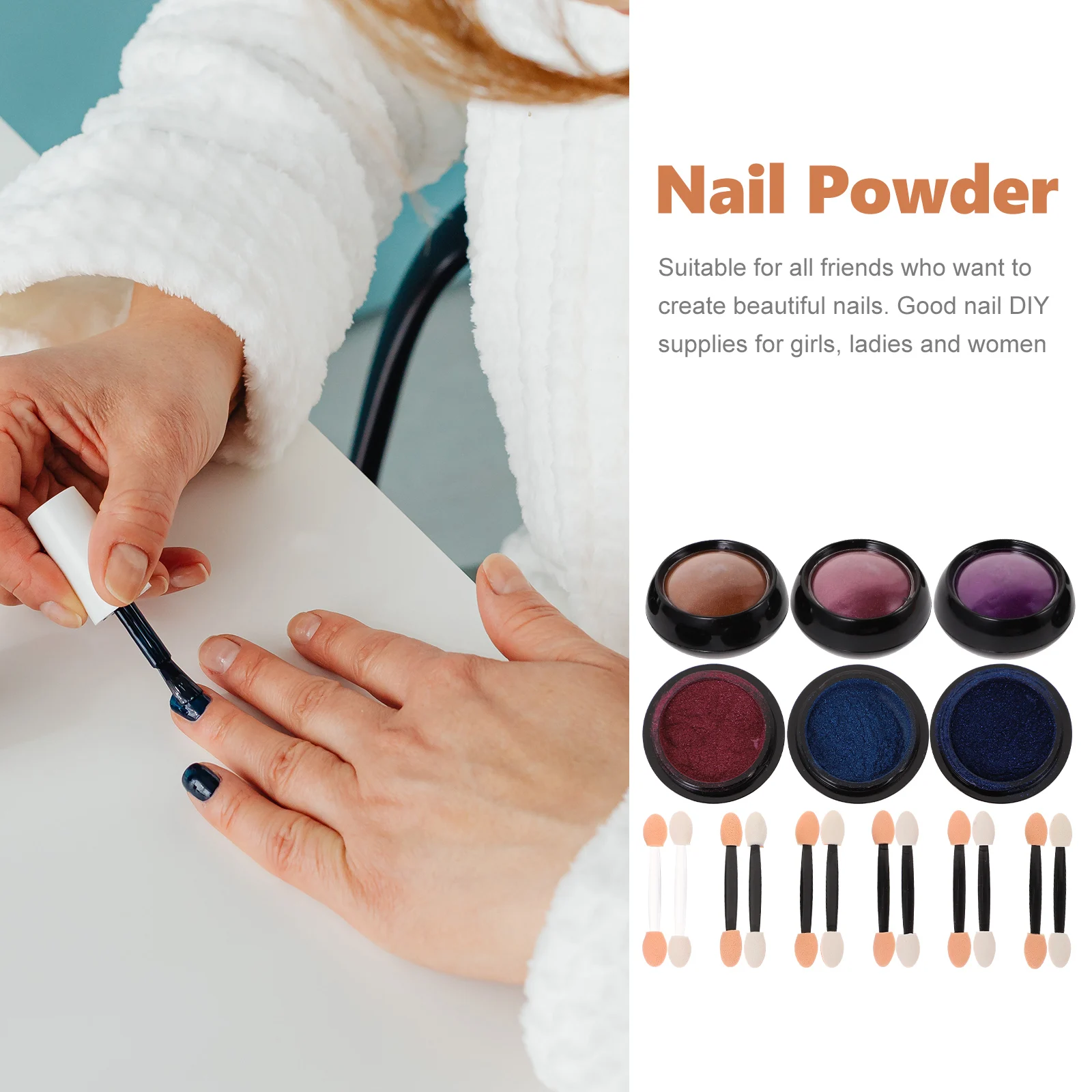 

6 set Iridescent Metallic Nail Art Powder Set Diy Manicure Decoration Pigment Glitter Holographic Nail Crafting Supply