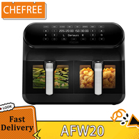 CHEFREE AFW20 Dual Air Fryer with Viewing Window 8L Family Sized Nonstick 8-in-1 Smart Programmes, Dishwasher Safe, Roast, Grill