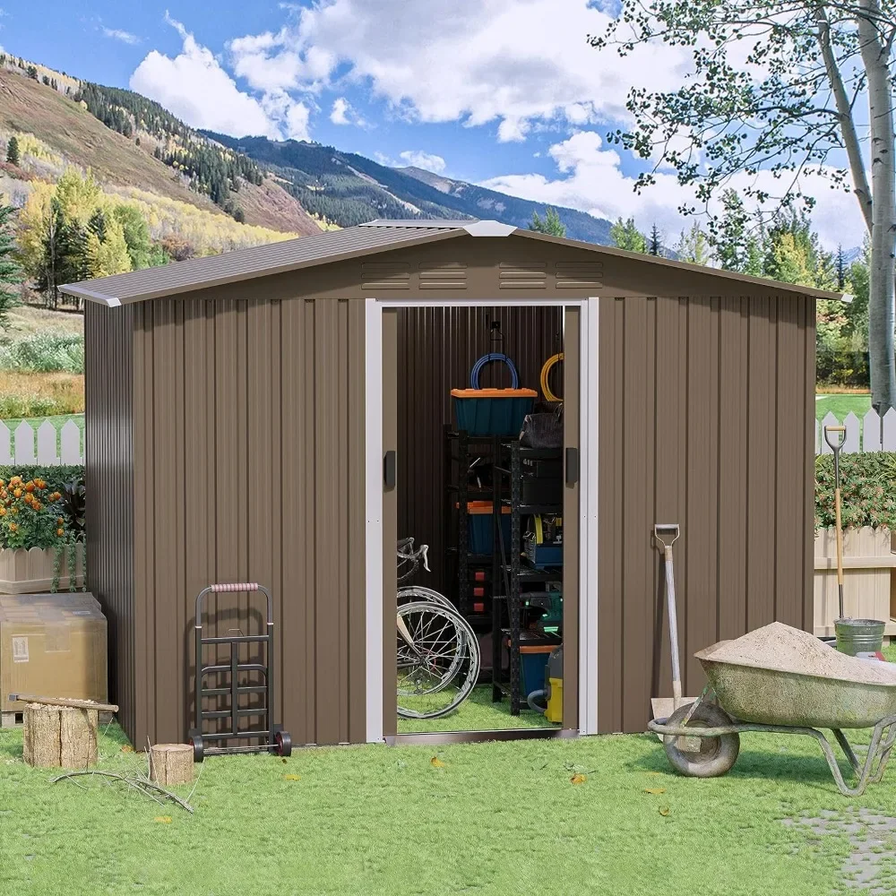 10FT x 8FT  Outdoor Storage Shed, Waterproof, Lockable Door Metal Tool Shed with Sliding Door and Air Vents, Storage House