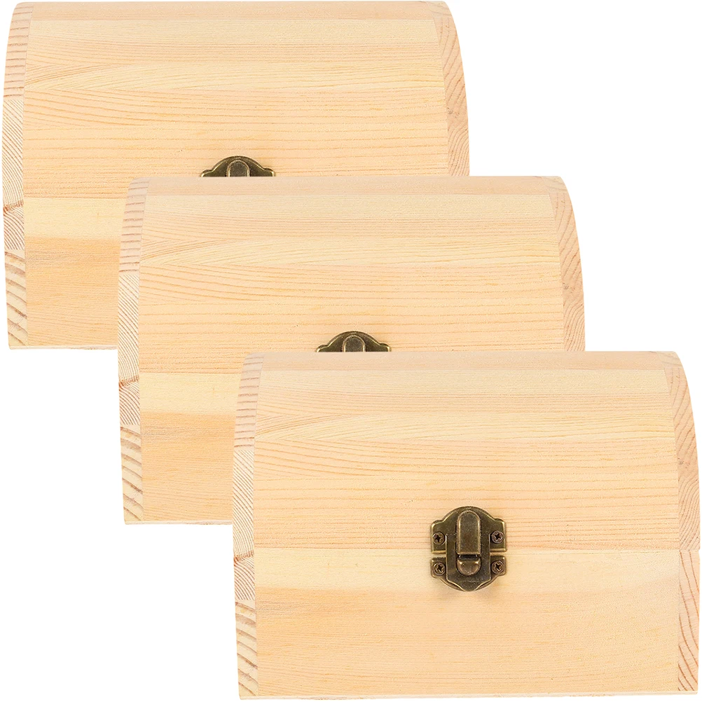 

3 Pcs Unfinished Wooden Boxes Small Size Hinged Lid Jewelry Storage Case Diy Craft Blank Design Natural Wood Box For Treasure