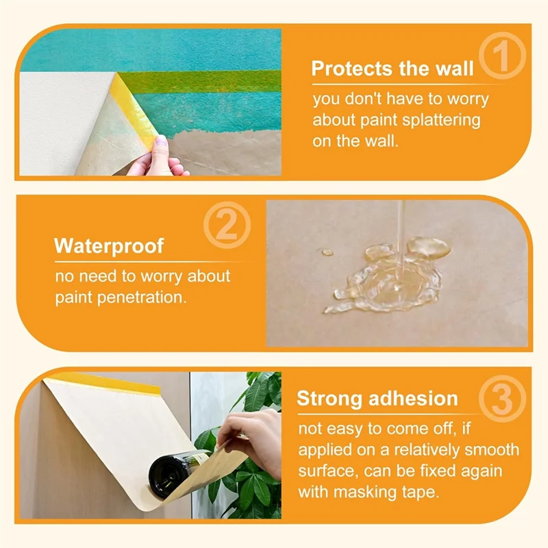 Papel de mascaramento pré-tapeado, rolos de papel para pintores de fita e cortina, para proteção de piso de móveis e carros, revestimento de paredes