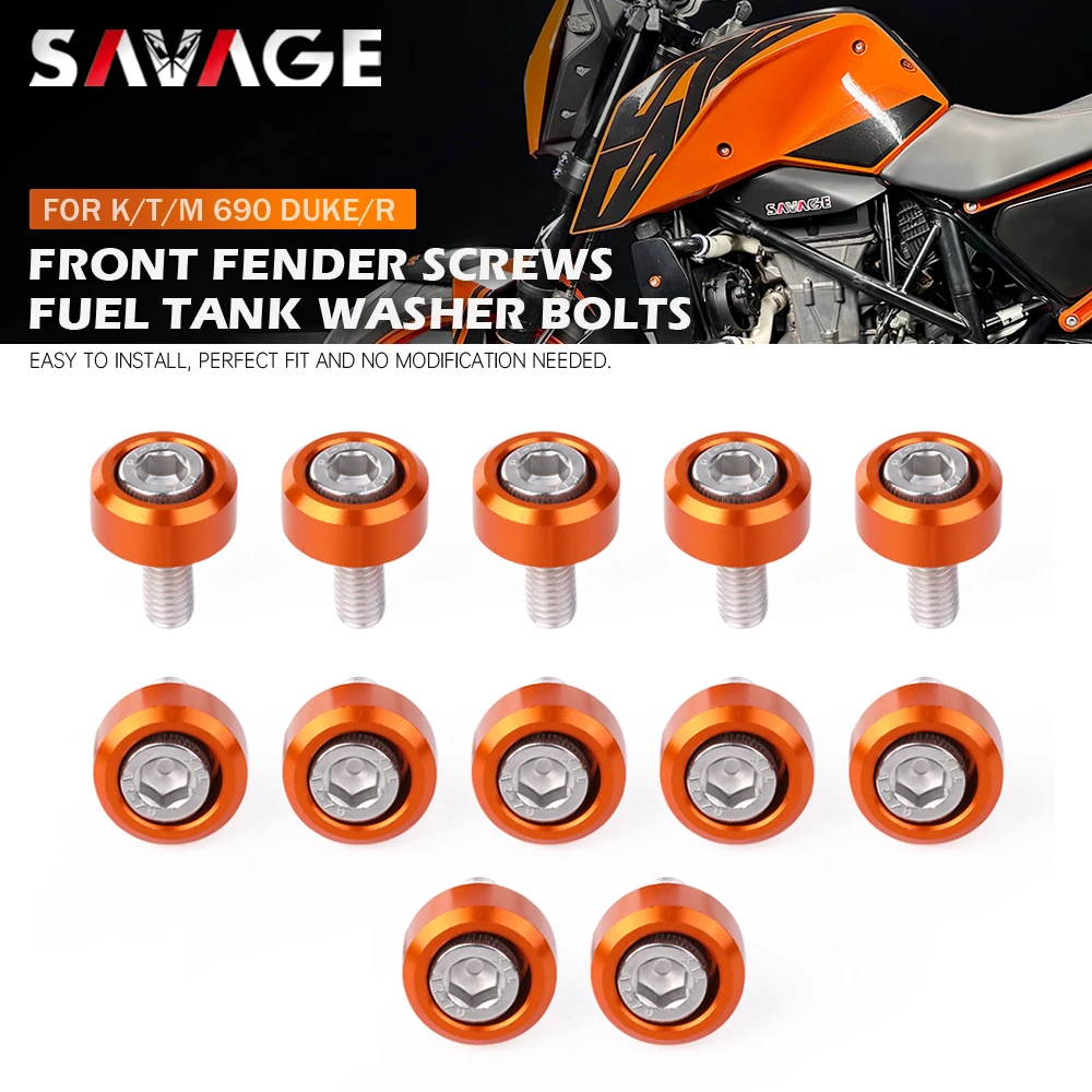 12pcs Front Fender Frame Fairing Screws For 690 DUKE/R 2012-2019 Motorcycle Radiator Spoiler Cover Fuel Tank Washer Bolts M6 CNC