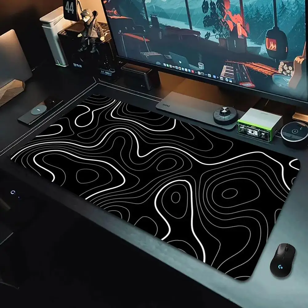 

Abstract contour line black mousepad made of rubber washable and anti-slip suitable for players and office pc accessories