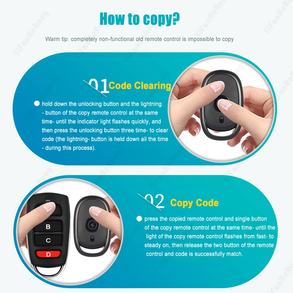 433MHz Smart Copy Duplicator Remote Control 3 Buttons for Garage Door Gate Remote Fixed Code Cloning 433.92mhz Transmitter