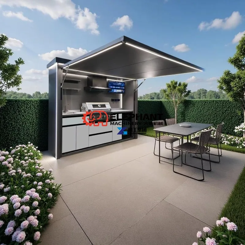 Luxury Outdoor Kitchen Pod – Modular Stainless Steel BBQ Cabinet, Weatherproof Prefab Garden Cooking Station for Families