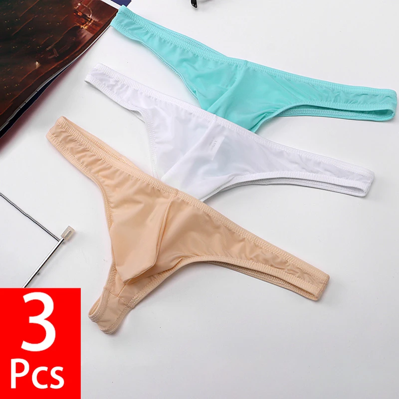 

3PCS/Lot Tanga Hombre Men Seamless Thongs Sexy Underwear G-String Penis Pouch Ice Silk Panties Male Ultra-thin T-back Underpants