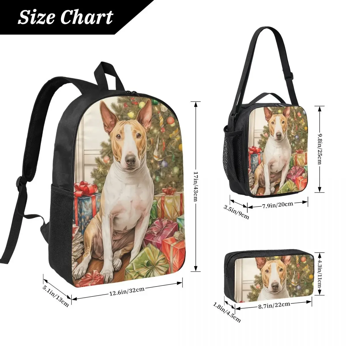 Christmas Staffordshire Bull Terrier Dog Portrait Backpack BookBag School Bag Shoulder Bags 3ps Insulated Lunch Bag Pencil Case