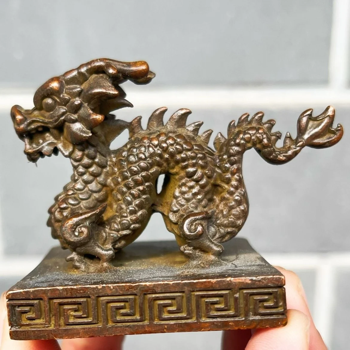 Chinese zodiac sign Qinglong Ancient Tai Shang Lao Jun Sun and Moon Seal Bronze Tool Ruler Paper Holder Taoist Seal