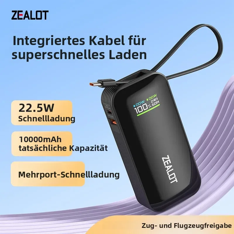 ZEALOT-Y5200 10000mAh Farbdisplay Powerbank Externer Ersatzakku für Mobiltelefon, Tablet, 22,5W Schnellladegerät