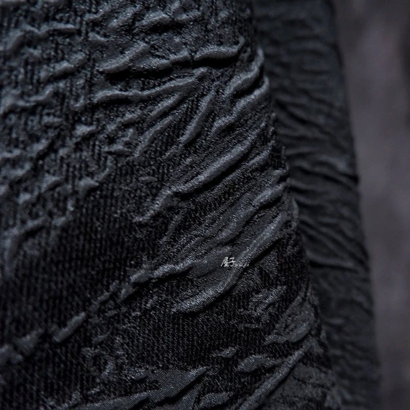 Jacquard Fabric Blended Solid Black Embossed Dark Pattern Designer Clothing Wholesale Cloth for Sewing Nylon Polyester Material