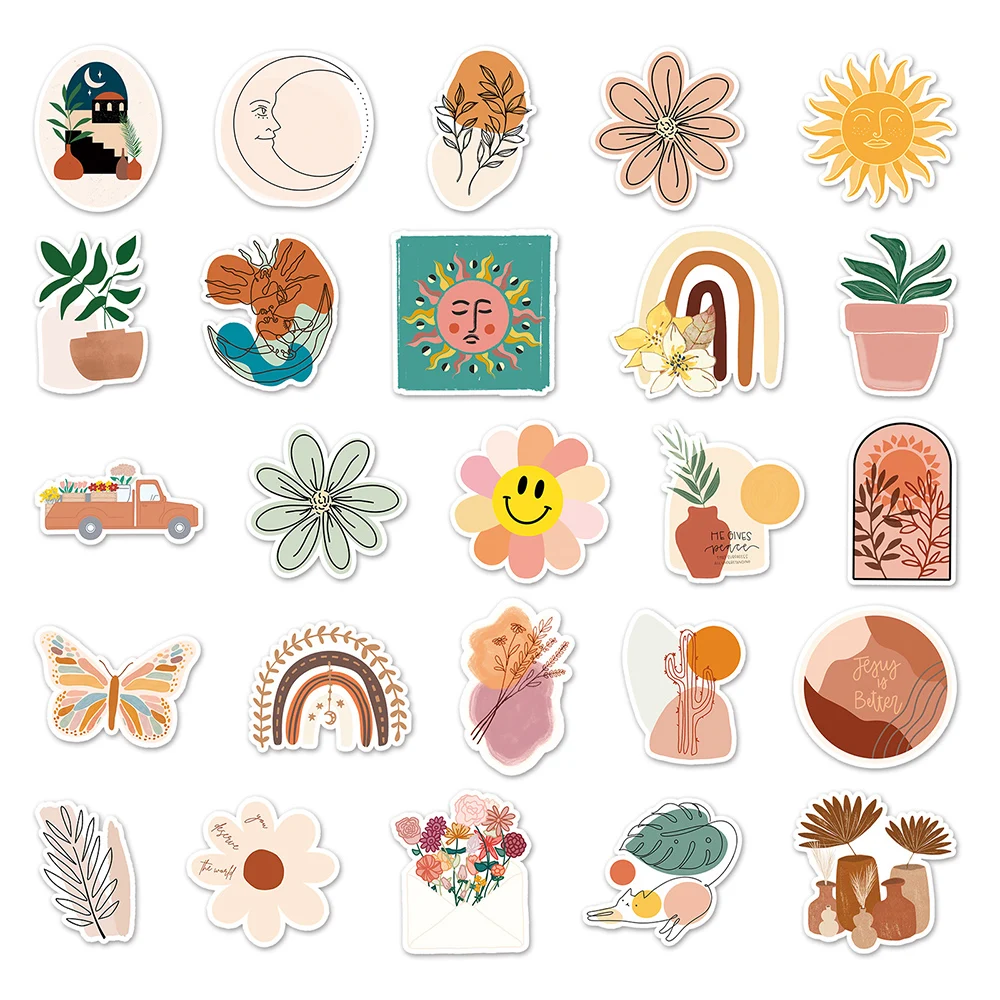 10/30/50pcs Vintage Aesthetic Bohemian Art Stickers Decal DIY Waterproof Scrapbook Laptop Phone Luggage Cartoon Sticker Kids Toy