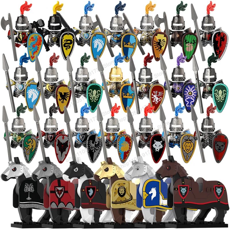 Figuras de soldados militares medievais moc blocos de construção castelo preto águia lobo polvo griffin antigo cavaleiro waffen tijolos brinquedos