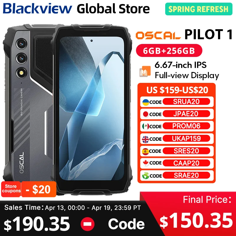 Blackview Oscal PILOT 1 Rugged phone 6.67-inch HD+ 90Hz Display 5W BOX Speaker 6GB 256GB Helio G81 CPU 15000mAh NFC Cellphone
