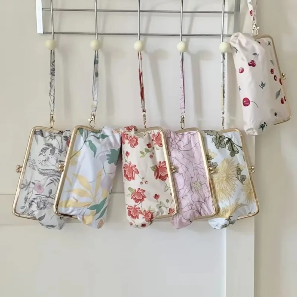 

Folding Mini Sun Umbrella Dual Use 6 Ribs Design Pocket Rain Umbrella Floral Pattern with Wallet Sun Shade Umbrella Outdoor