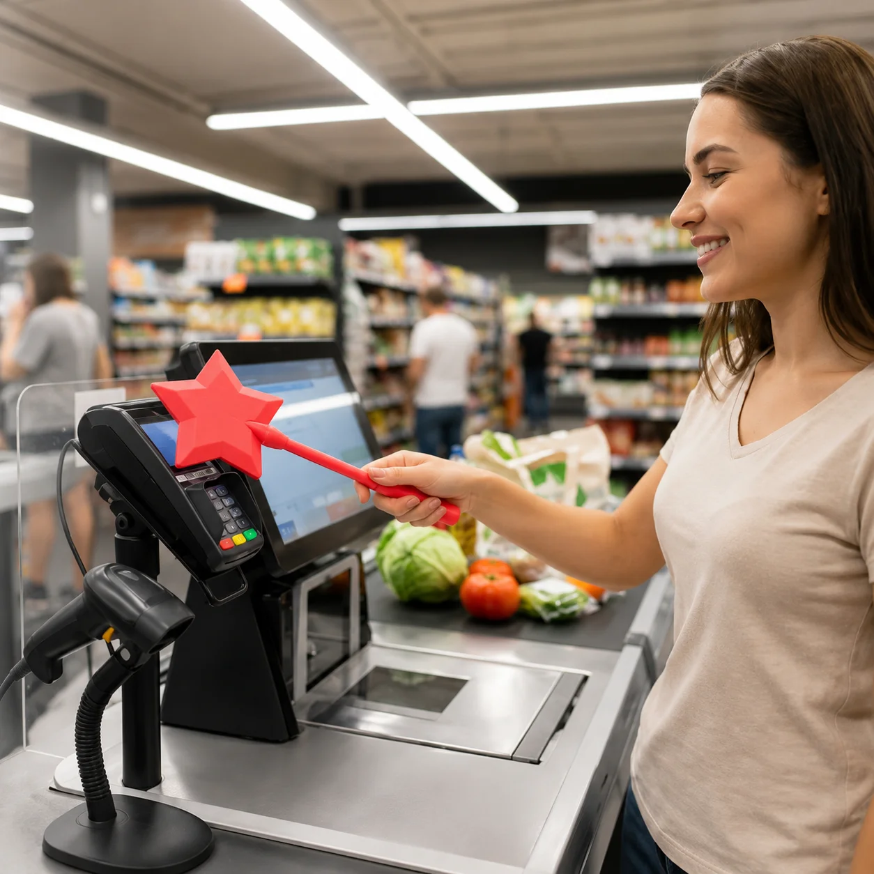 Star-Shaped Contactless Payment Card Holder Wand, Portable Extended Reach Card Swiping Tool for Checkout Terminals