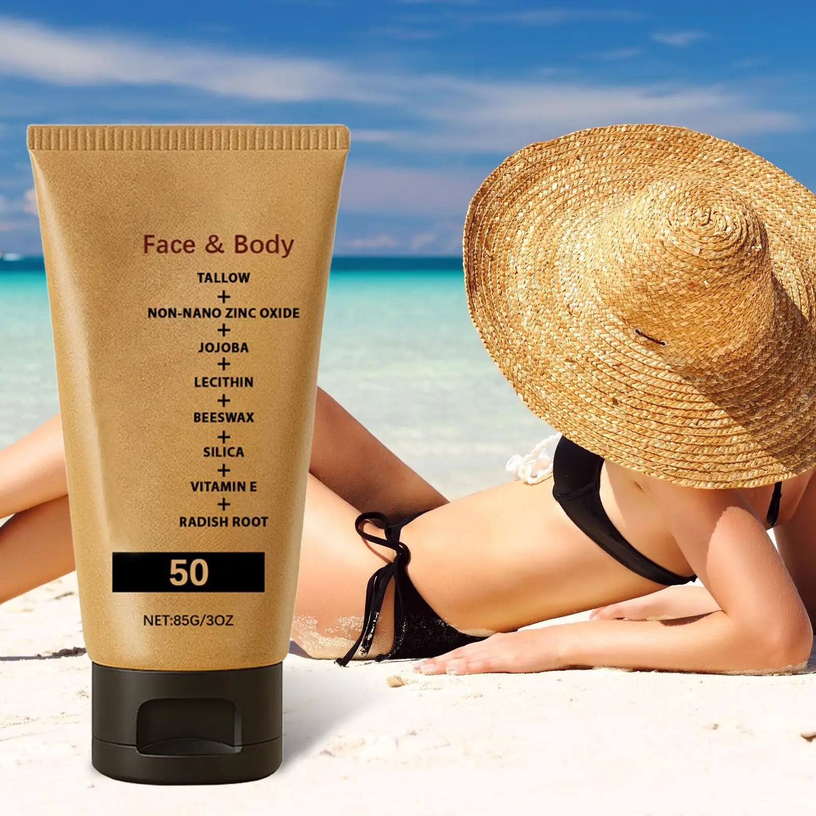 SPF 50 Sun Cream Beef Tallow Sunscreen Tallow Sunscreen Lotion Non Greasy Broad Spectrum Sunblock Cream Skin Sun Protection