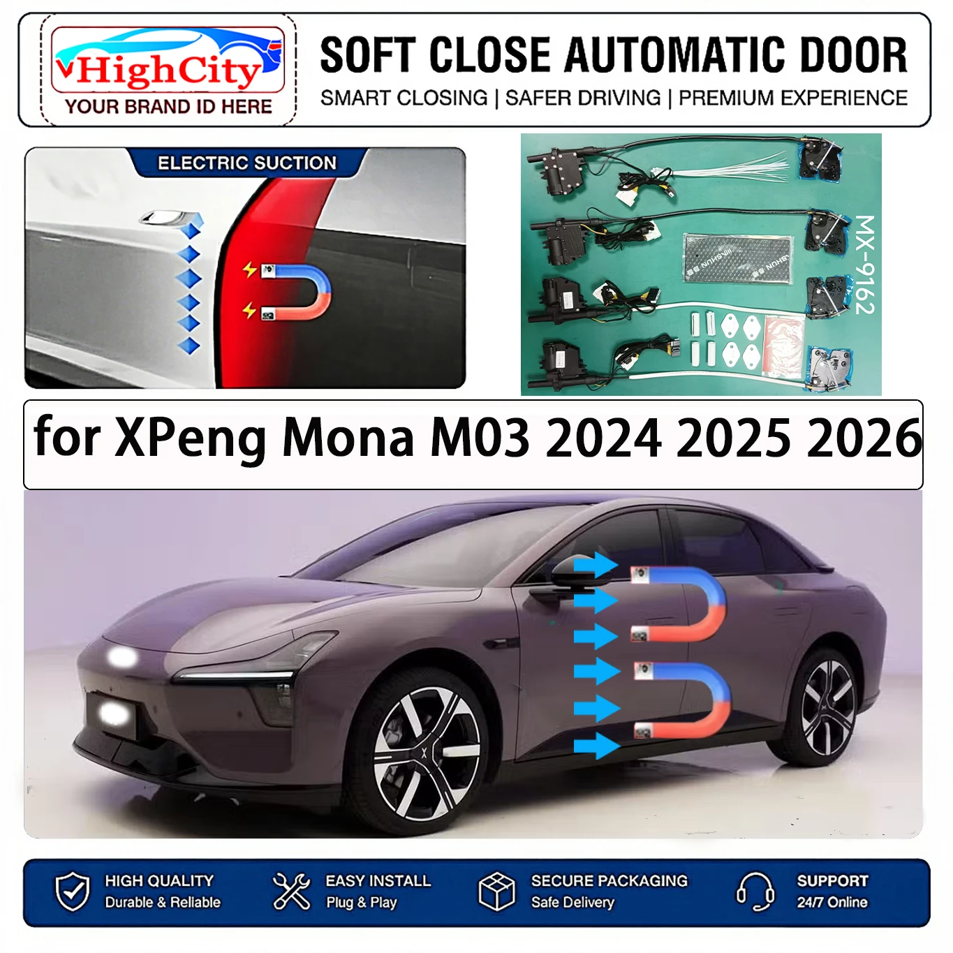 for XPeng Mona M03 2024 2025 2026 Electric Suction Soft Close Door Kit Smart Anti Pinch Auto Cinch Latch System No Slam Silent