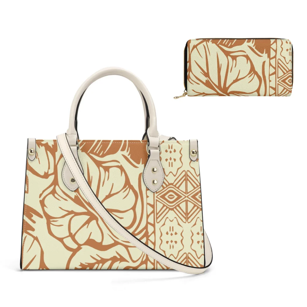 

Customizable Polynesian Island Print Women Large Tote Travel Bag Matching Wallet Combo Summer Road Trip Chic