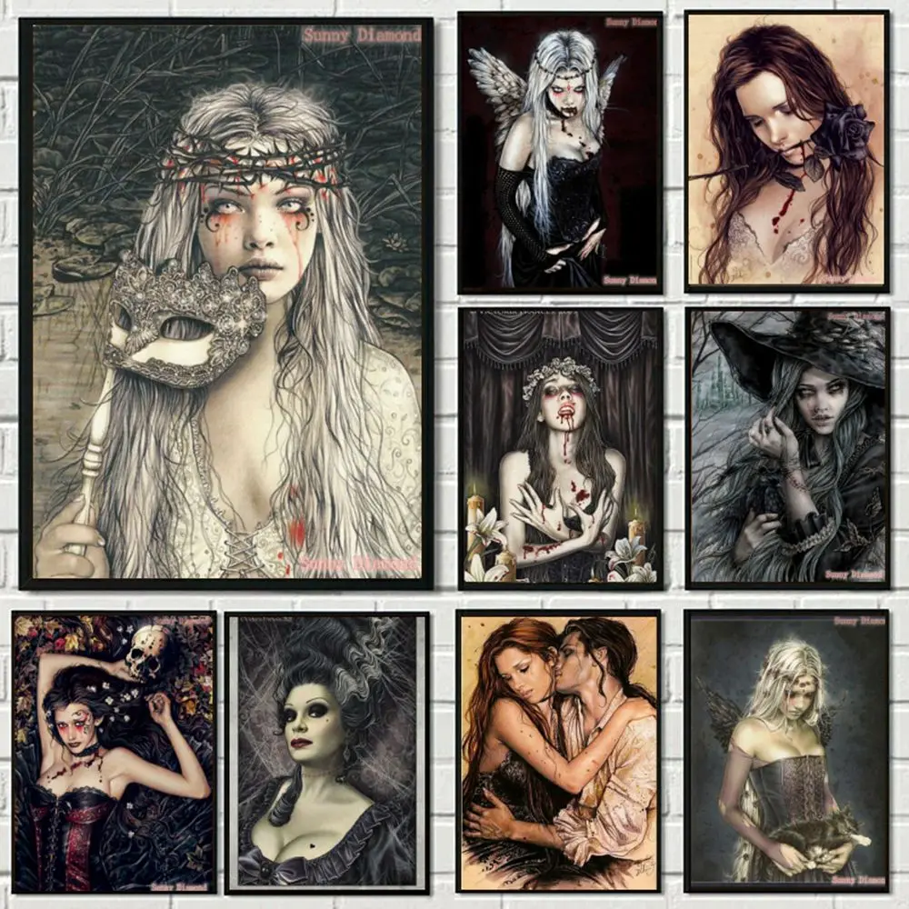 Victoria Frances Vampires Diamond Painting Kits Fantasy Dark Girl Art Embroidery 5D Full Drill Cross Stitch Mosaic Home Decor