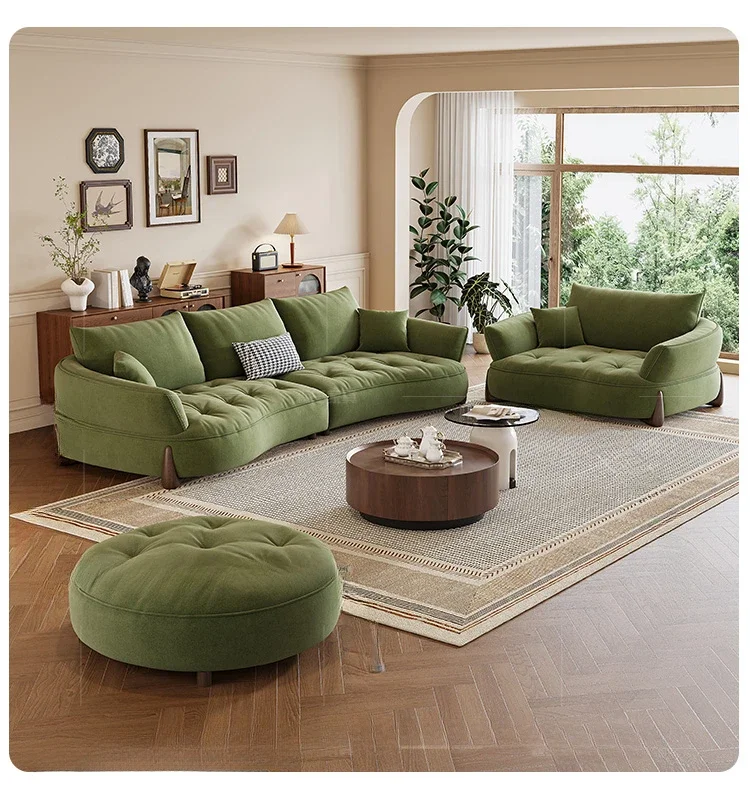 

Simplicity, modern, high-end velvet fabric, green fabric, retro living room, designer's straight row three person sofa for small