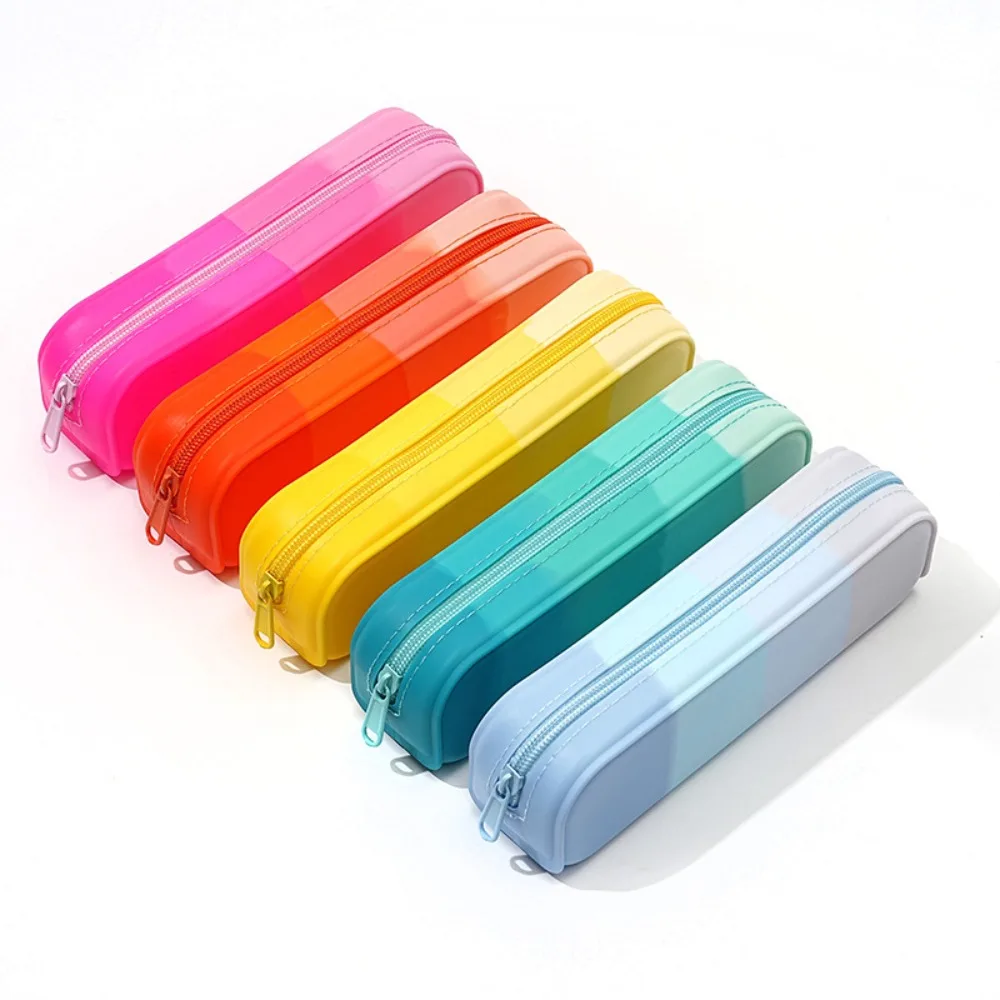 The New Hot-selling Gradient Color Silicone Pencil Case Portable Simple Large-capacity Pencil Case Cute and Simple 20cm