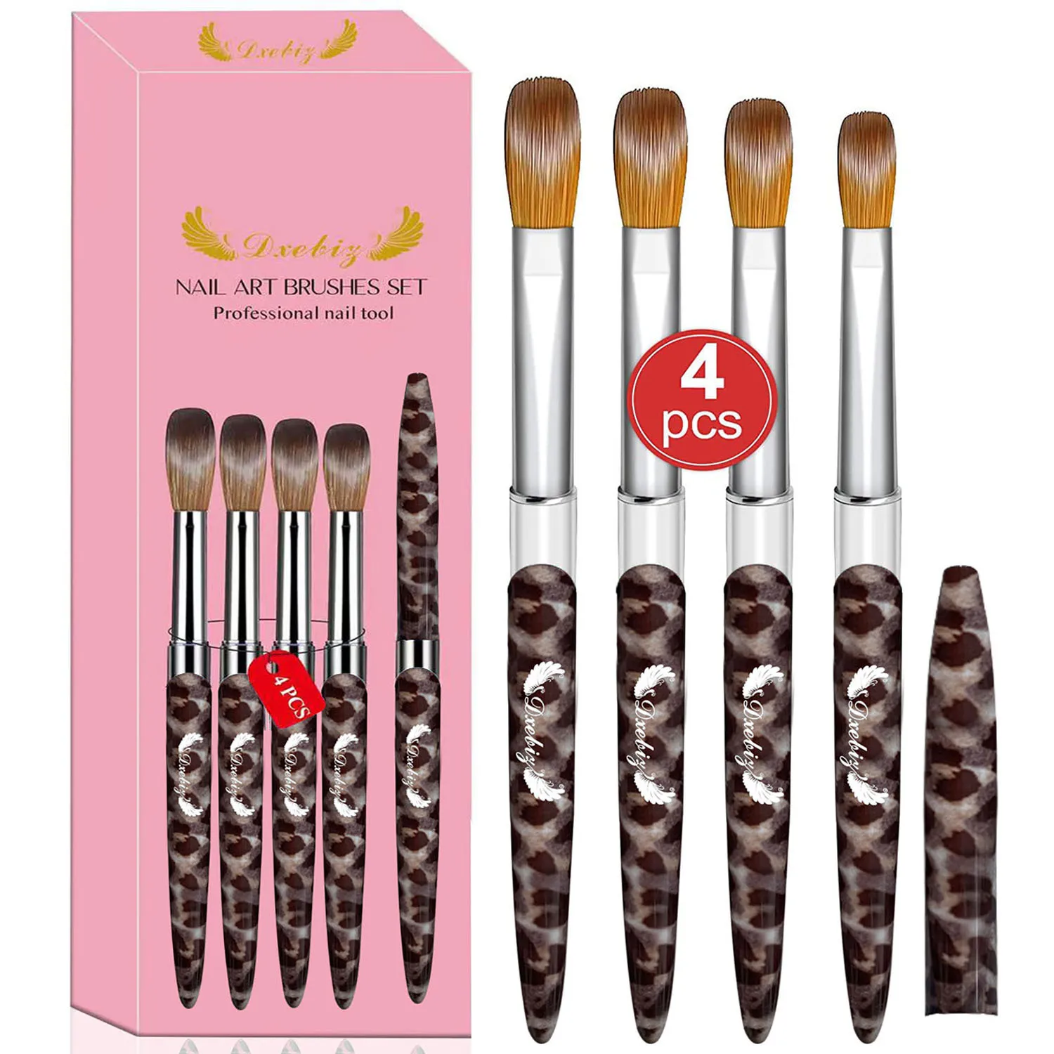 4pcs  Acrylic Nail Brush Set Size 10/12/14/16 for Acrylic Powder Application Brushes Art Extension & Carving Salon Home