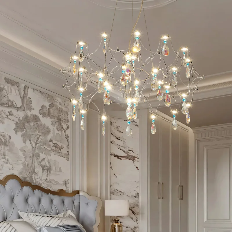 French Luxury Blue Crystal Led Chandeliers Art Design Living Dining Room Decor Pendant Lights