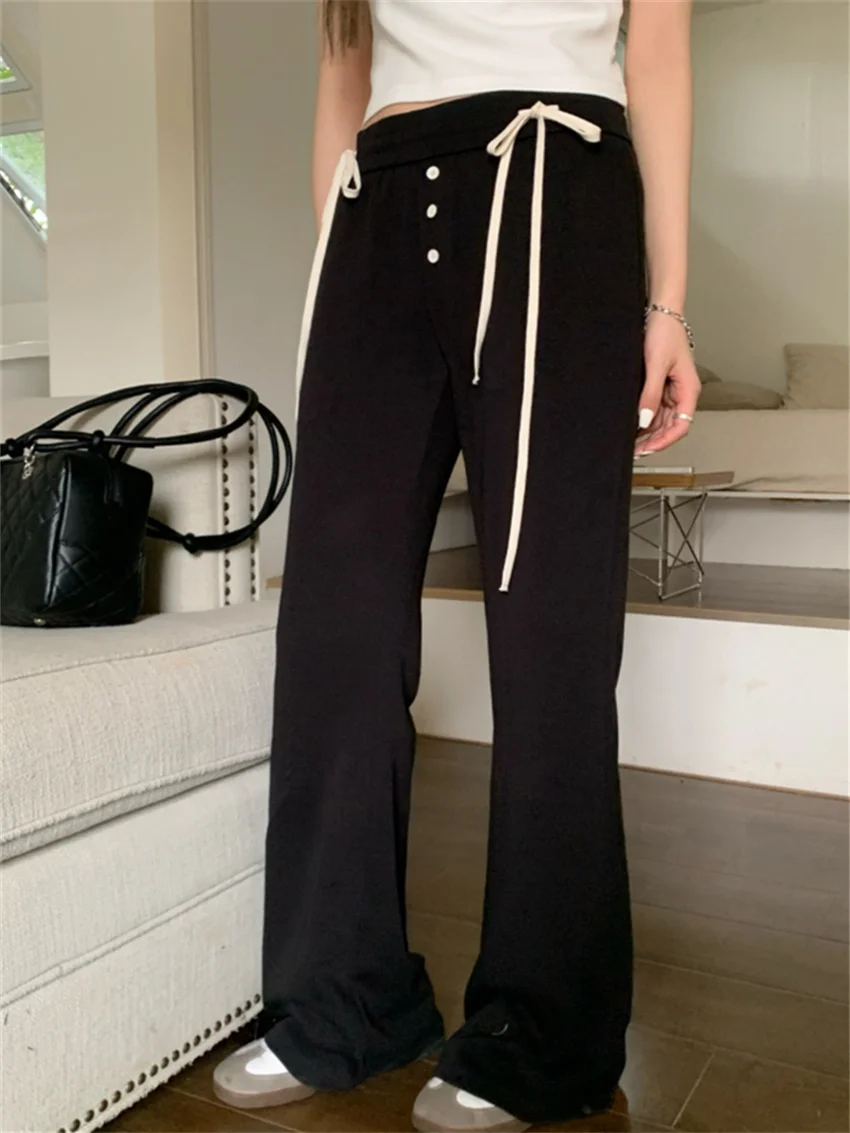 PLAMTEE Casual Pants Slim Women Loose New Arrival Drawstring Office Lady Summer 2024 High Waist Chic All Match Fashion Vintage