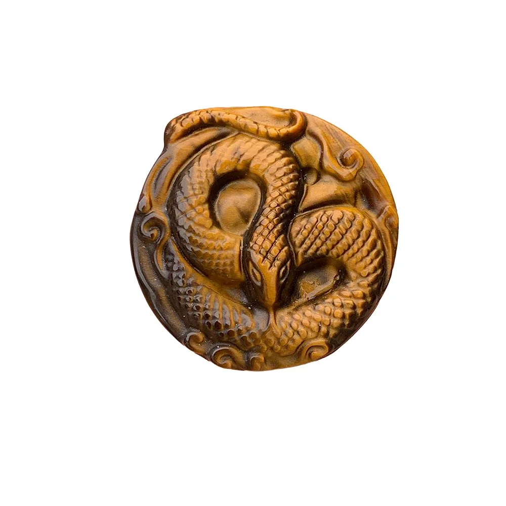 3.5cm Natural Tiger Eye Snake Carving Hand Polished Crystal Disc Serpent Figurine Reiki Healing Energy Stone Wiccan Altar Decor