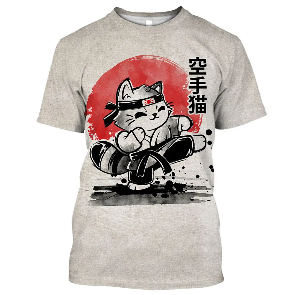 Unisex 2024 Samurai Cat Tattoo Shirt For Men 3d Print Cool Classic Art Shirt For O Neck Tops Tee Vintage Fuuny T-shirt Men Women