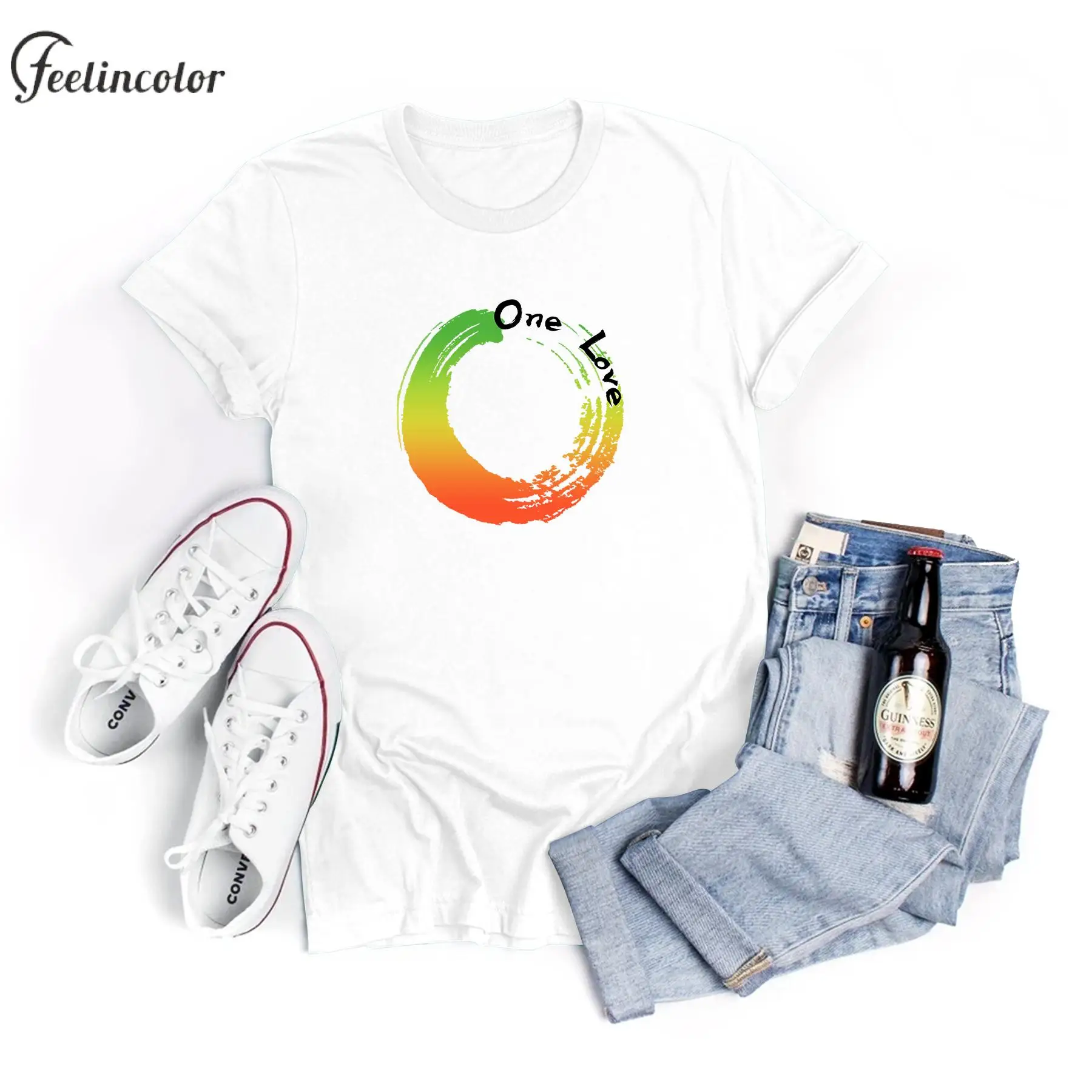 

Graphic T-shirts for Women One Love Pattern Summer Casual Tops Loose Streetwear Fashion T-shirt Short Sleeve O-neck Clothing