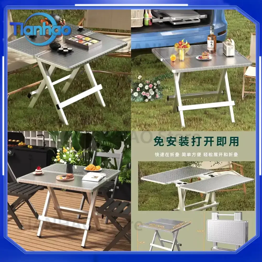 Portable Folding Camping Table for Outdoor Picnic with 304 Stainless Steel Sturdy Legs and Crossbar No Assembly Required