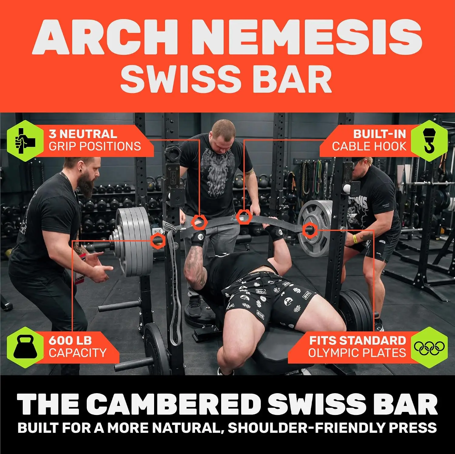 Cambered Swiss Bar with Multiple Grip Positions