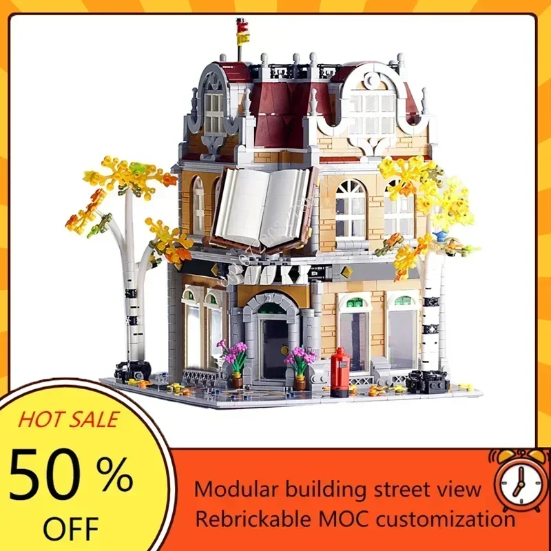 1970PCS Bookshop Modular Building Set MOC Creative Street View Architecture Model Educational Assembly Toy Custom Puzzle Gift