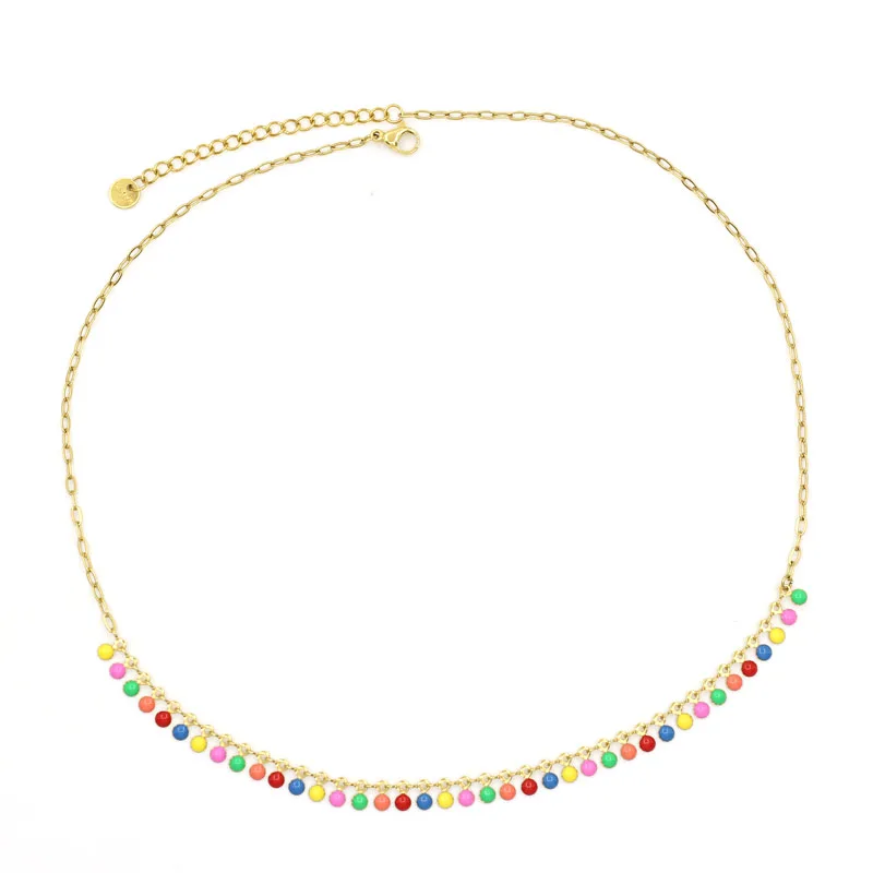 Spring And Summer 2024 New Bohemian Colored Enamel Necklace Environment-friendly Resin Stainless Steel Necklace For Women