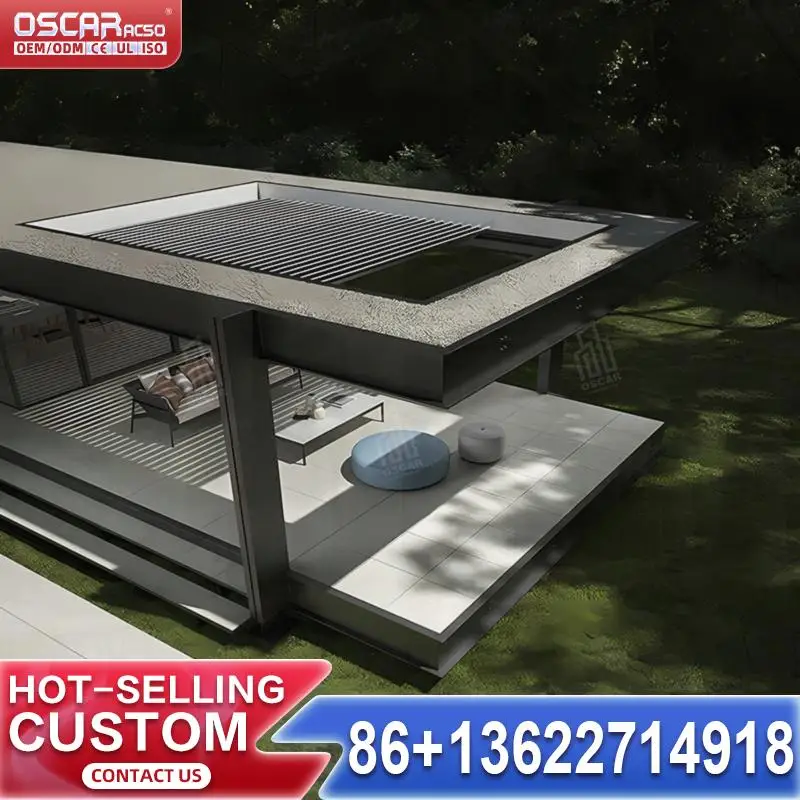 

New Design Aluminum Patio Roof with LED Light Glass for Garden Balcony Backyard Pergola