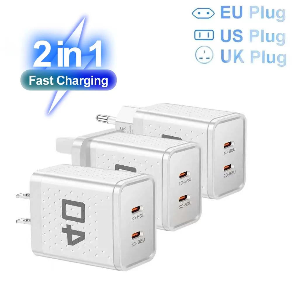 20W Dual PD 2 Ports USB C Chrager Fast Charger Type C For Xiaomi 12 iPhone 13 14 Pro Realme QC3.0 Type C Fast Charging