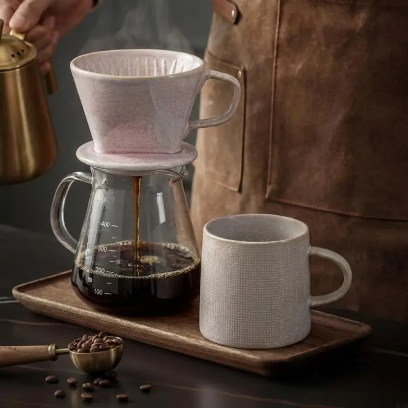 Pottery Coffee Dripper with Side Grip and Integrated Base for a Manual Coffee Routine Using Common Disposable Filters 37JD