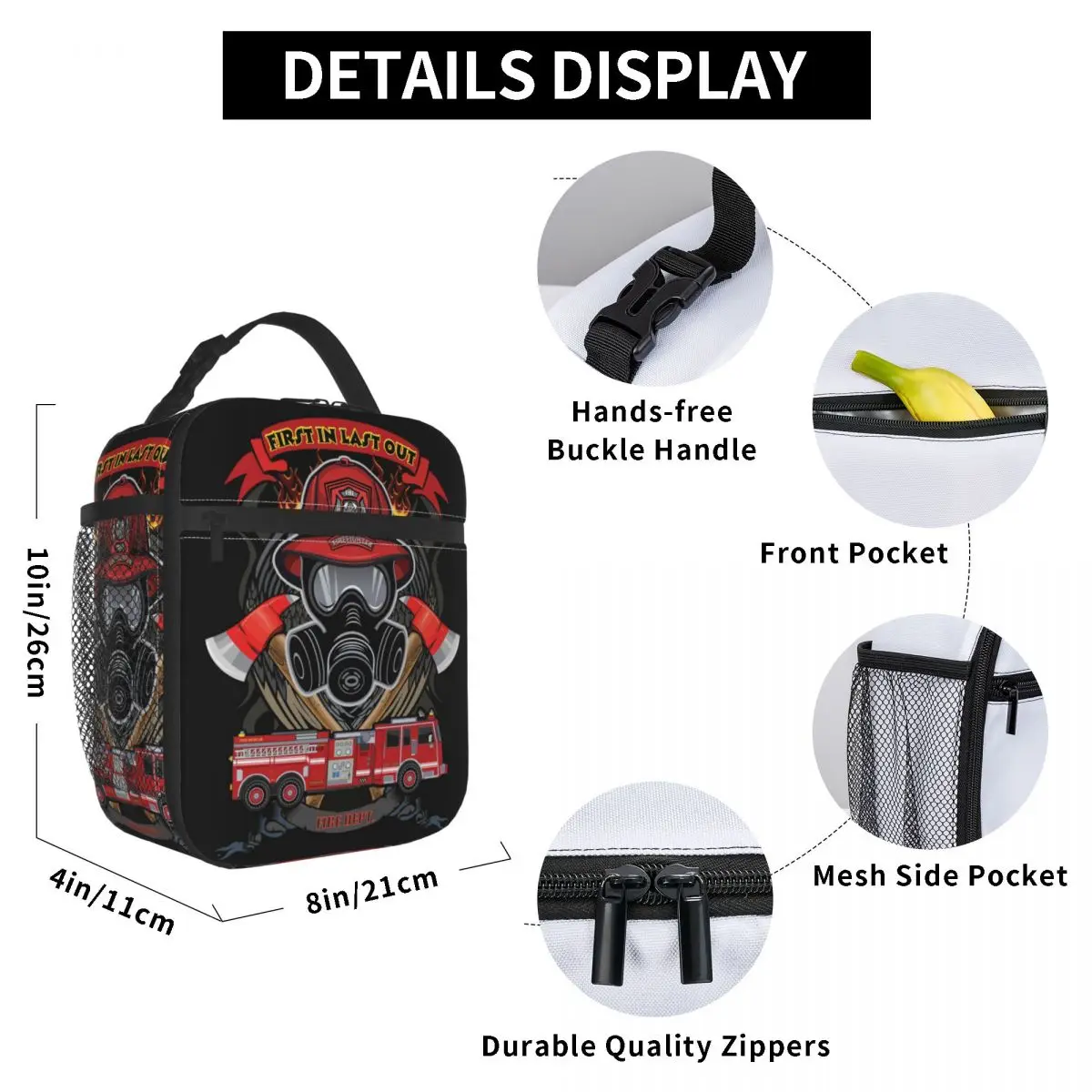 Vintage Fire Rescue Fireman Skull Firefighter Insulated Lunch Bag Women Waterproof Thermal Cooler Lunch Box Office Work School