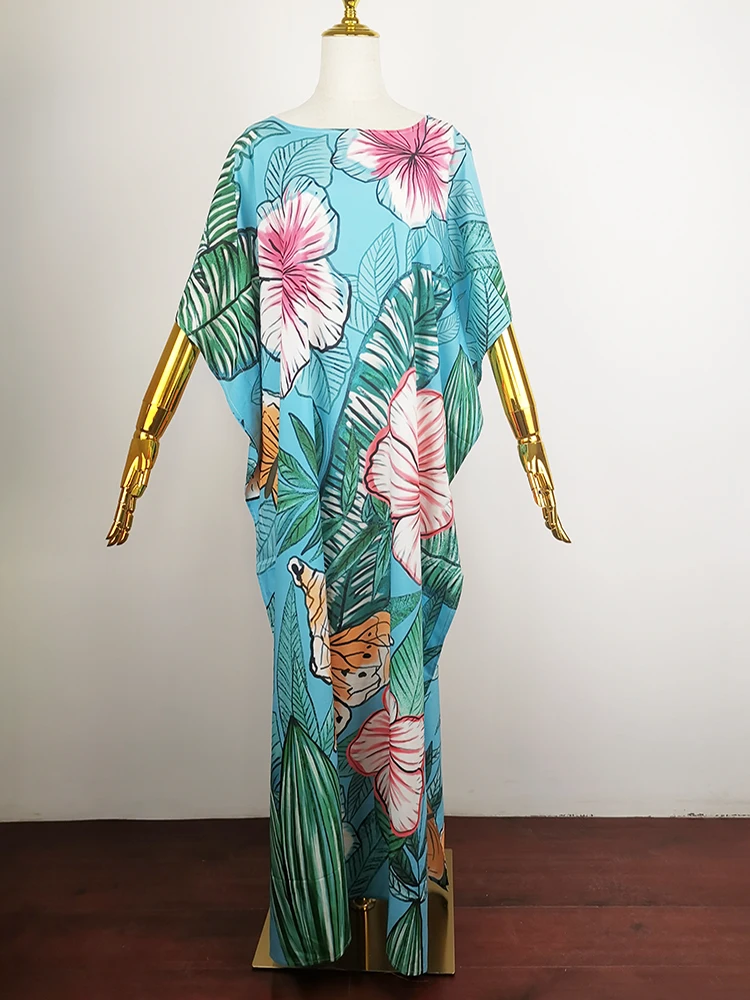 Bloemenprint Boho Jurk Beach Cover Up Over Size Vrouwen Zomer Maxi Jurk Robe De Plage 2023 Bikini Cover Up beachwear Tunieken