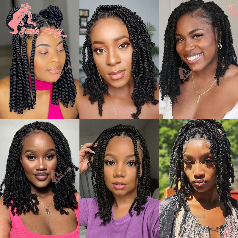 Peruca curta primavera torção tranças sintéticas cheia do laço trançado perucas para preto feminino curto paixão torção cabelo 12 "bob trançado perucas