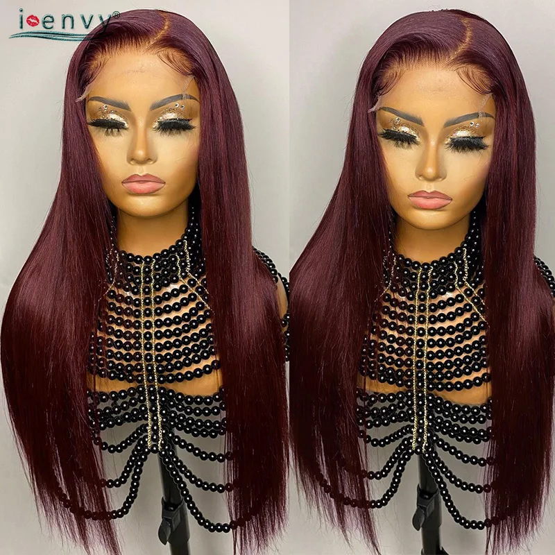 Long 30 Inch Straight Burgundy Lace Front Wigs 13X4 Hd Lace Frontal Wigs Pre Plucked 99J Hot Red Lace Front Wigs Human Hair Wigs